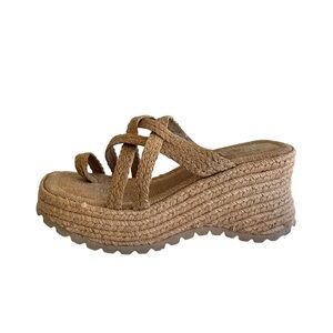 725 rattan beige tan wedges sandals